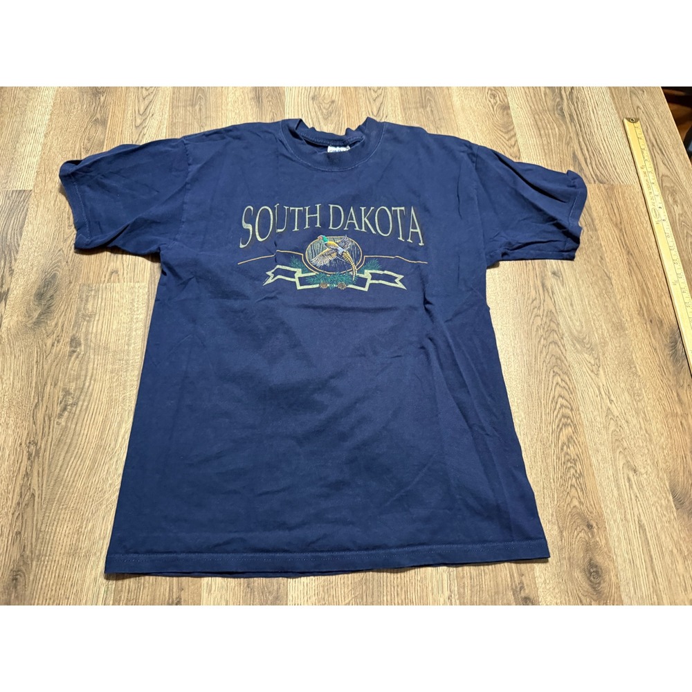 Gildan Shirt Mens Size L Navy Blue Pheasant Graphic South Dakota Short Sleeve